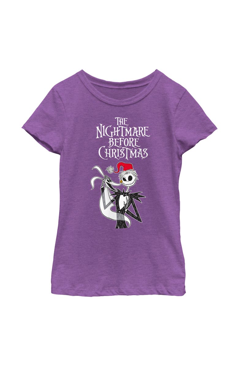 The Nightmare Before Christmas Girl's The Nightmare Before Christmas Jack Skellington Santa Hat Logo  Graphic T-Shirt, Main, color, Purple Berry