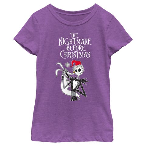 Girl's The Nightmare Before Christmas Jack Skellington Santa Hat Logo  Graphic T-Shirt