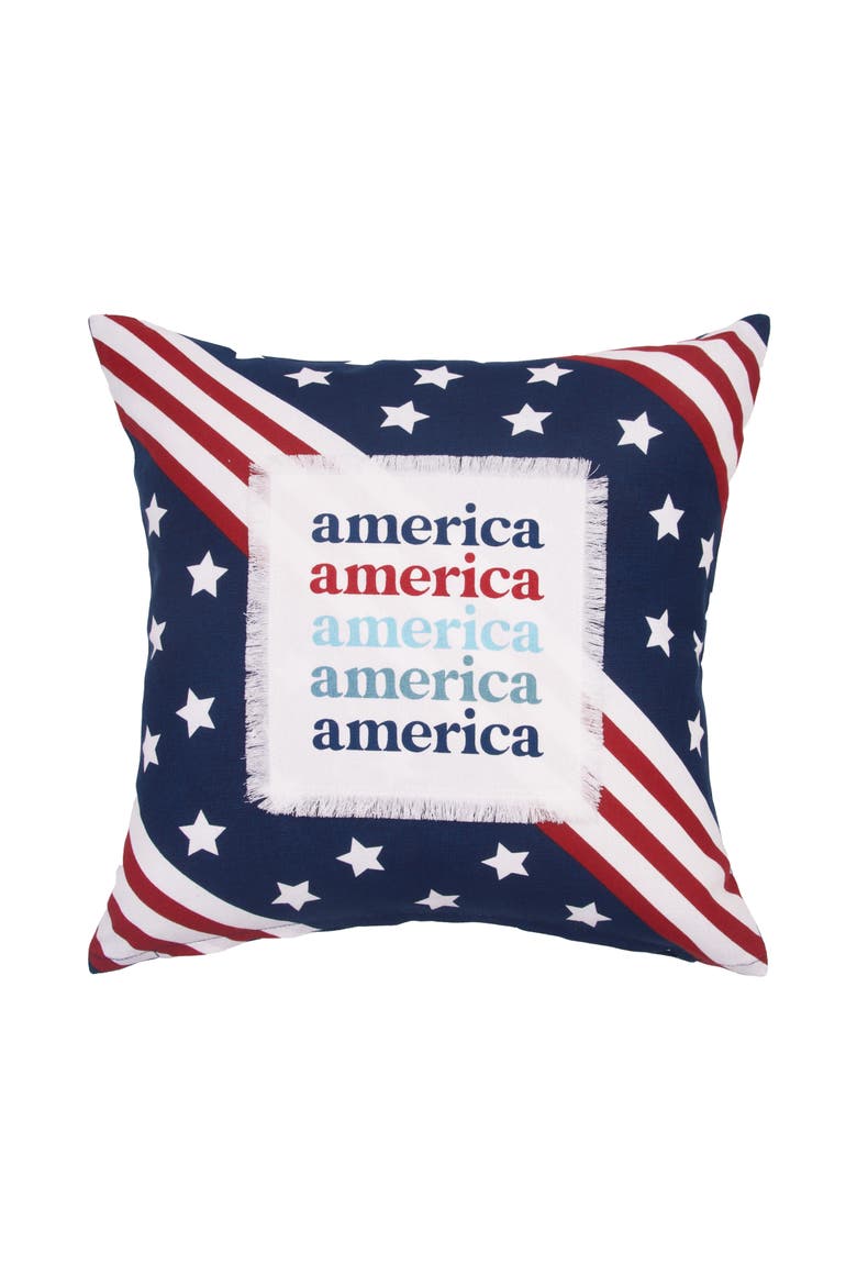 "america" Patriotic Stars & Stripes Cotton Blend Accent Pillow 16" x 16", Main, color, Red