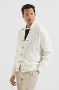 Brunello Cucinelli Cashmere Feather yarn cable knit cardigan with metal buttons