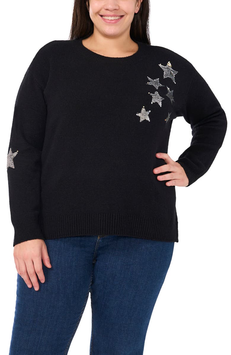 CeCe Sequin Star Cotton Blend Sweater, Main, color, 