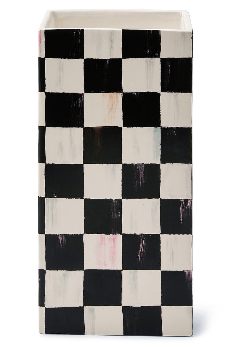 Courtly Check Pillar Vase, Main, color, BLACK