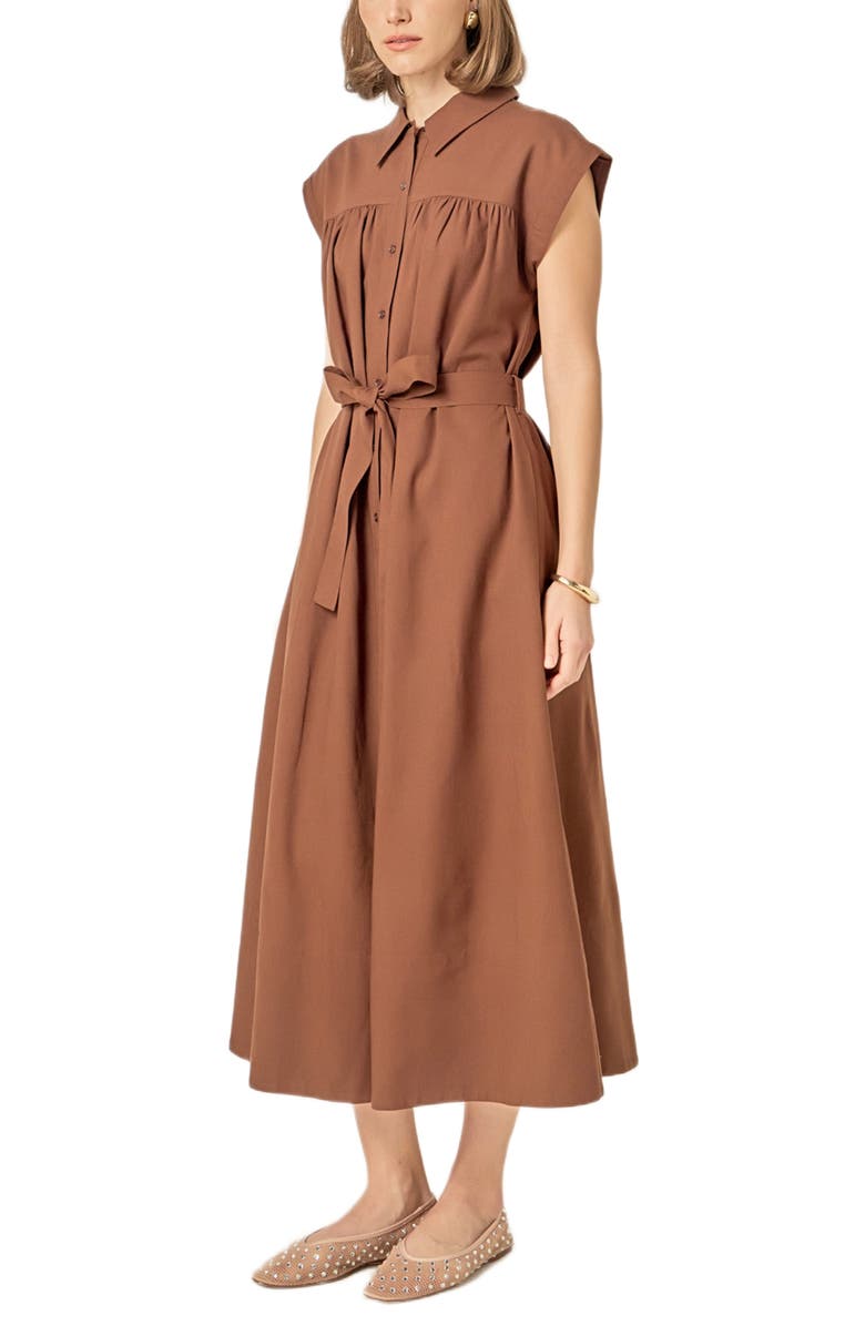 English Factory Belted Short Sleeve Shirtdress, Alternate, color, Brown