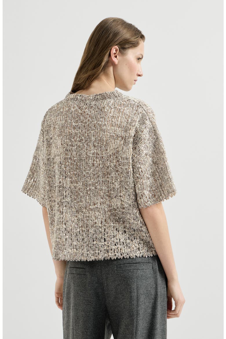 Dazzling craquelé embroidery t-shirt in mohair and wool, Alternate, color, Silver