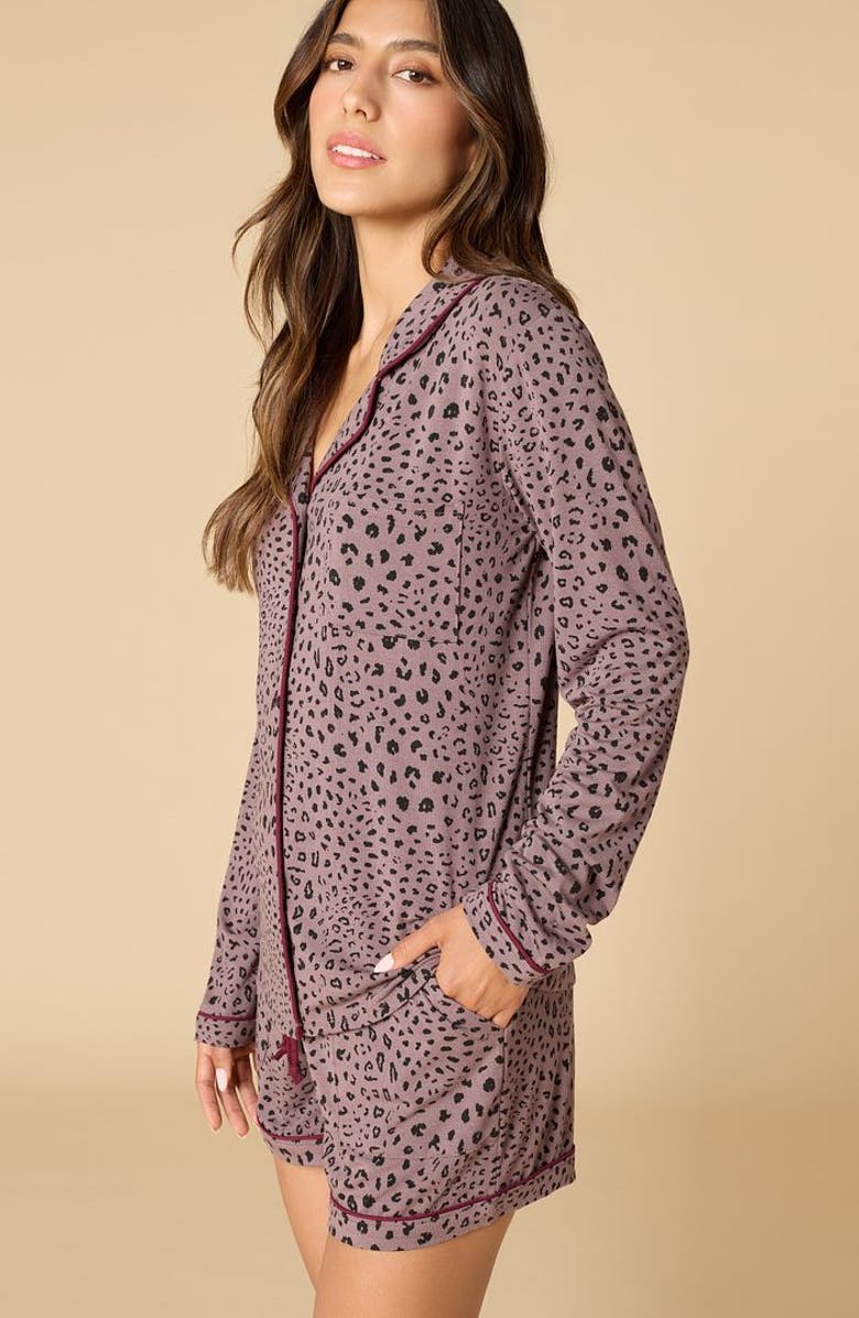 Softies Aria Slim Notch Collar Long Sleeve Short Set, Alternate, color, Wild Driftwood