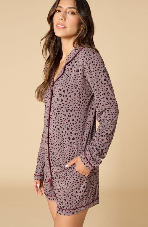 Softies Aria Slim Notch Collar Long Sleeve Short Set In Pink