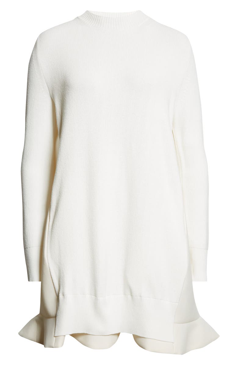 Sacai Suiting Mixed Media Long Sleeve Sweater Dress, Alternate, color, Off White