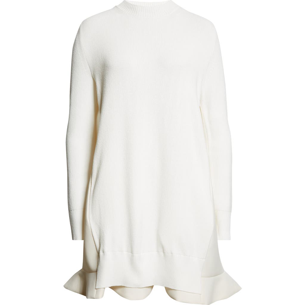 Sacai Suiting Mixed Media Long Sleeve Sweater Dress In White
