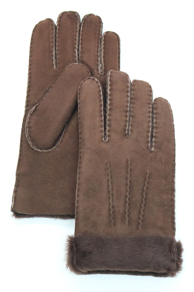 Genuine Shearling Trimmed Gloves, Alternate, color, BROWN