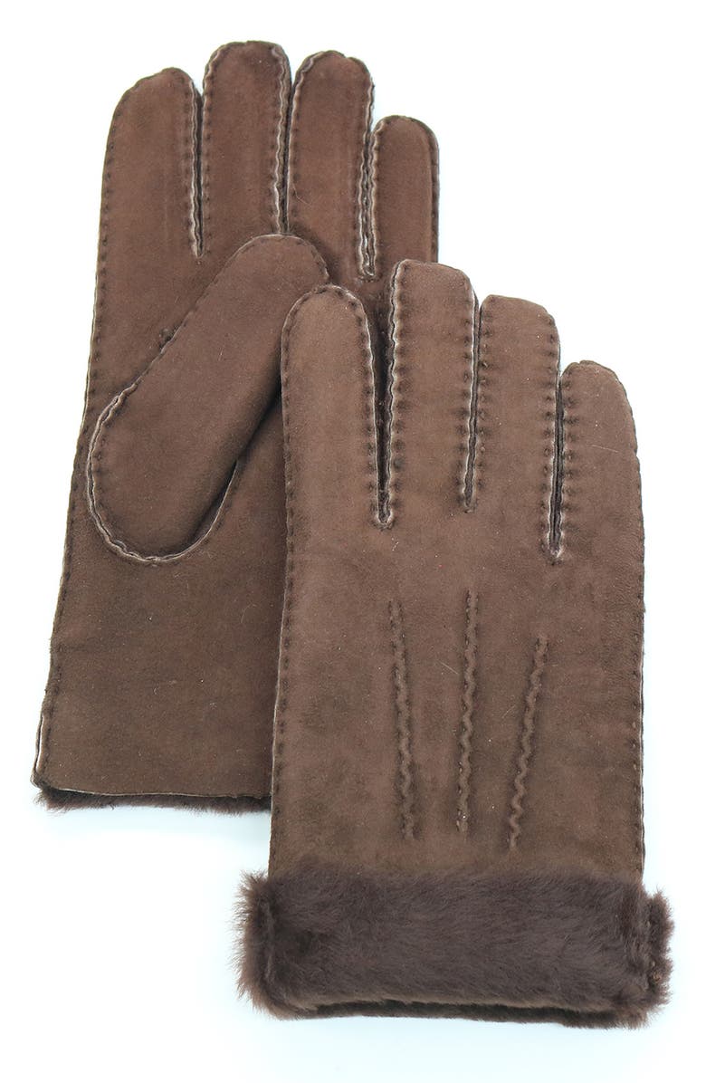 Portolano Genuine Shearling Trimmed Gloves, Alternate, color, Brown