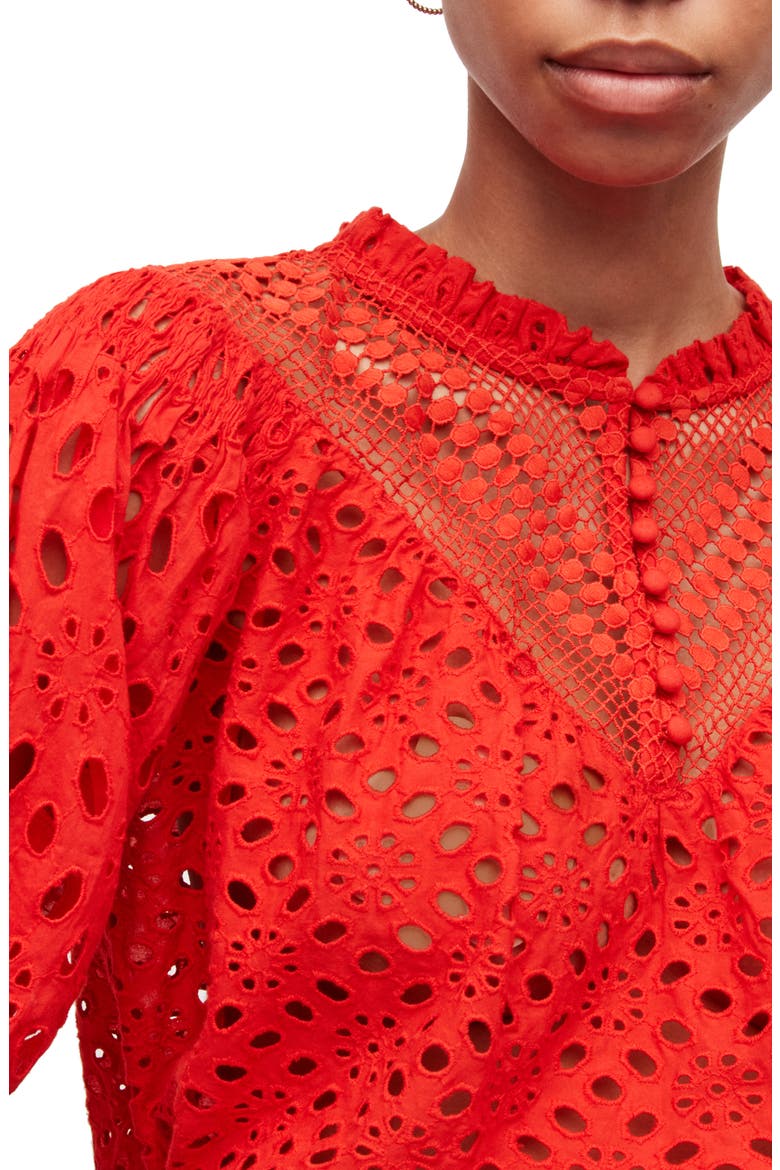 Tila Puff Sleeve Cotton Eyelet Top, Alternate, color, RED