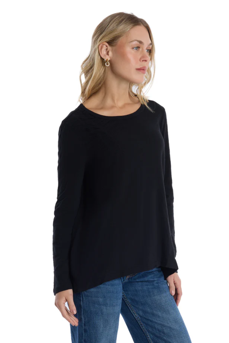 Wide Neck Long Sleeve Tee, Alternate, color, Black