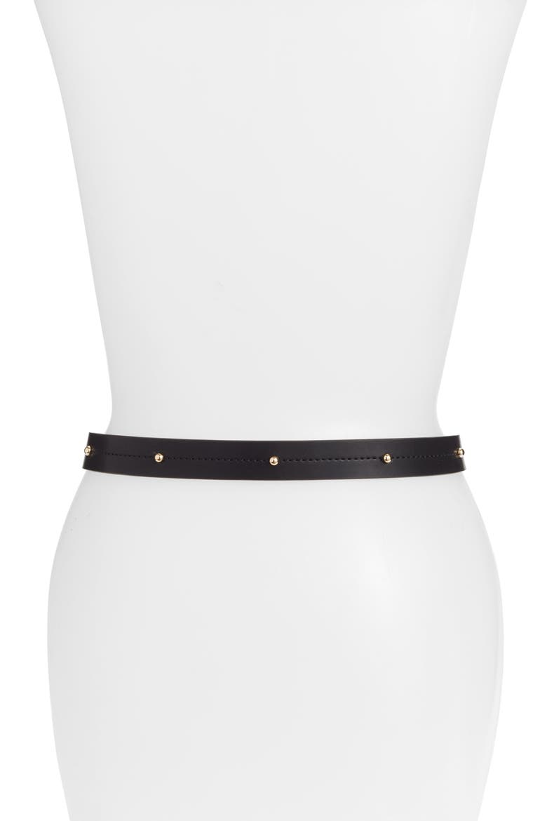 Dome Stud Leather Belt, Alternate, color, BLACK