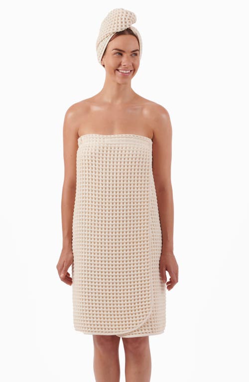 Dkny Pure Yarn Dyed Waffle Cotton Body Wrap And Hair Wrap 2-piece Set In Brown