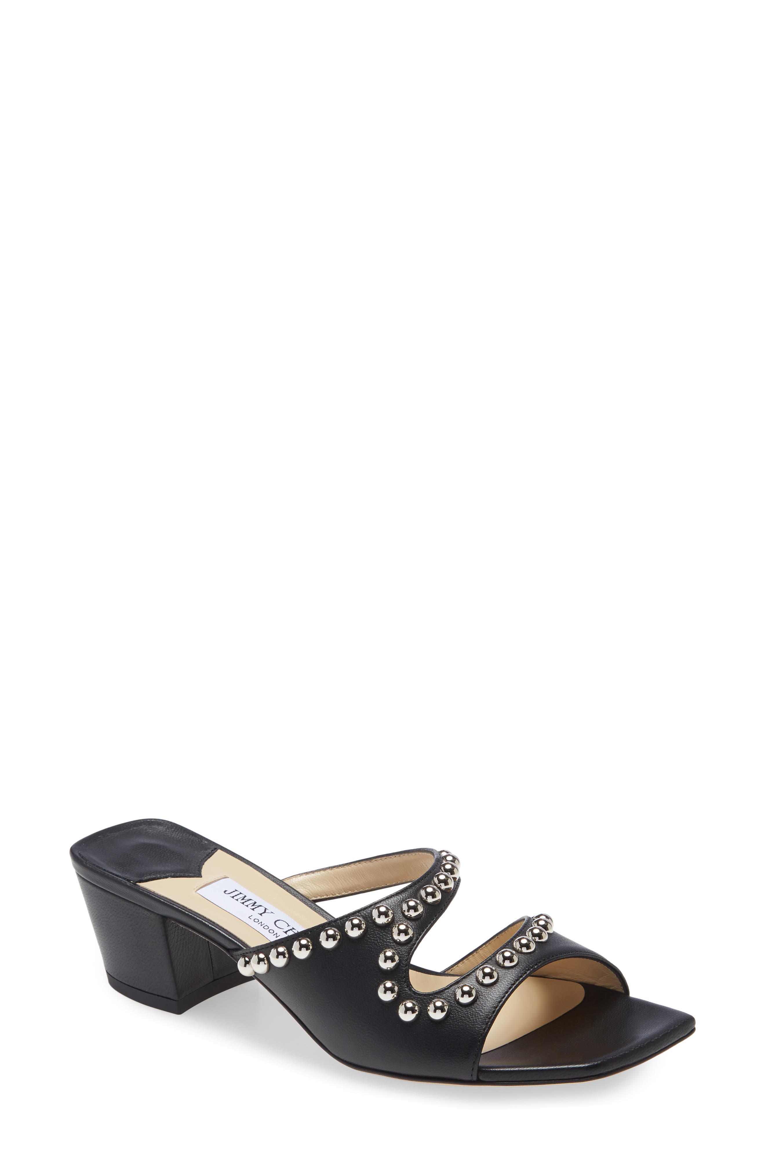 Jacci Studded Leather Sandal, Main, color, BLACK/ SILVER