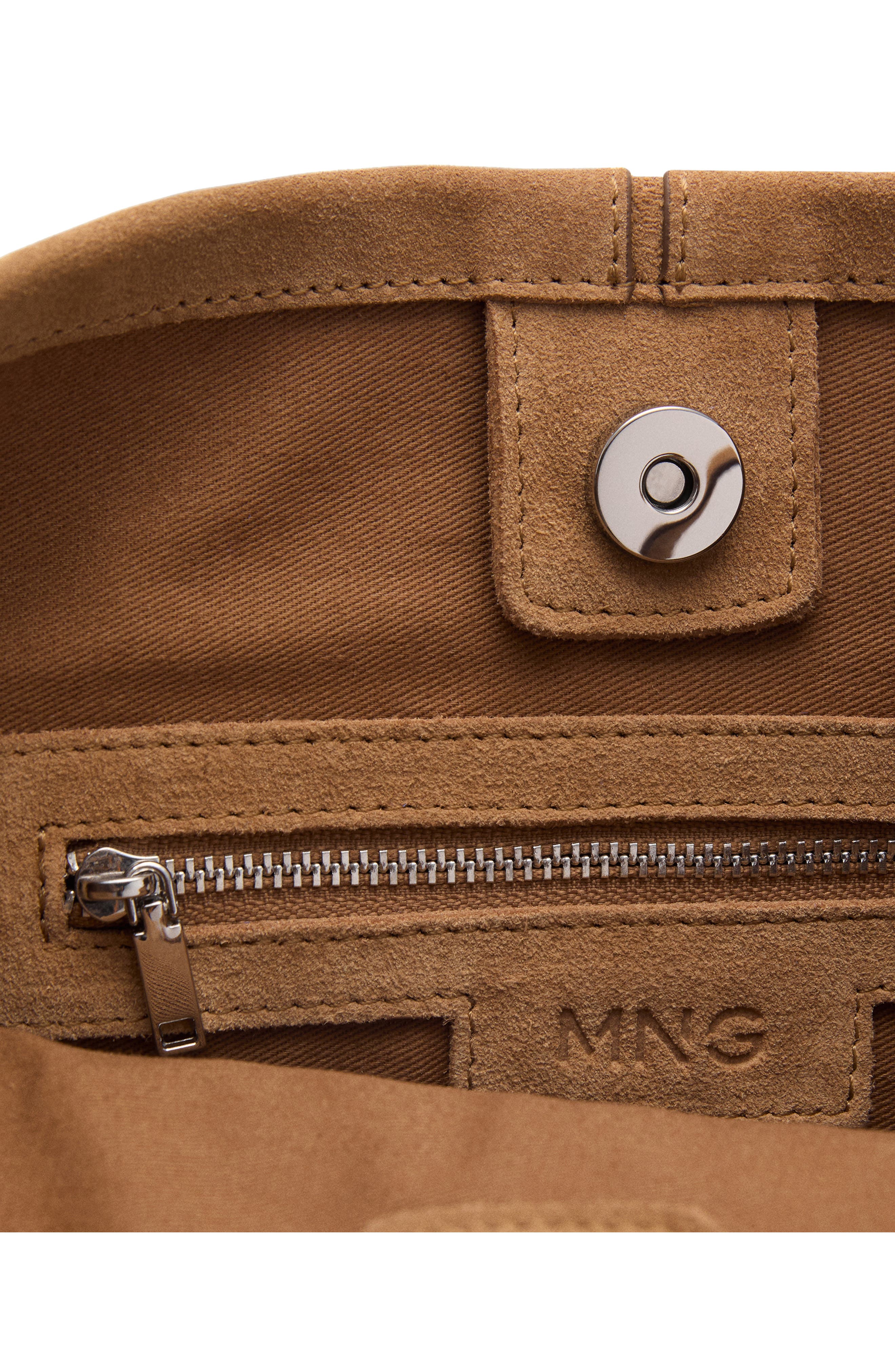 MANGO Leather Bucket Bag, Alternate, color, Medium Brown