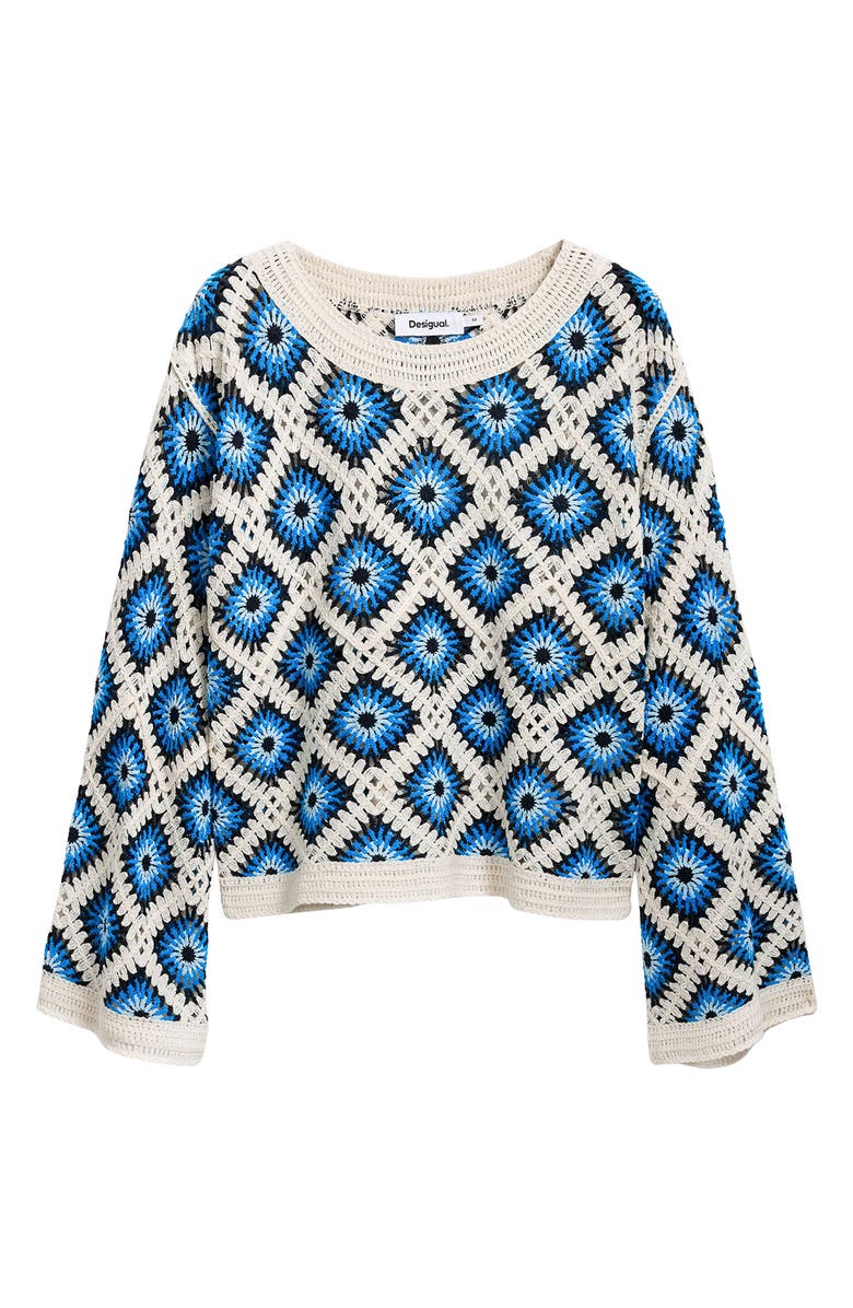 Desigual Geo Open Knit Sweater, Alternate, color, Blue Multi