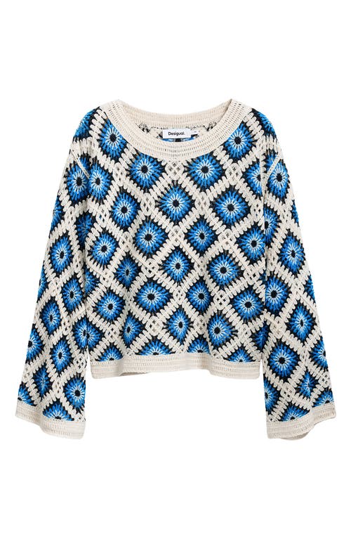 Desigual Multicolor Crochet Sweater In Blue Multi