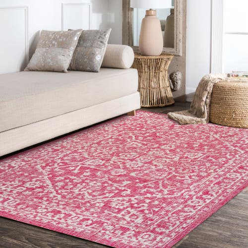 Jonathan Y Malta Bohemian Medallion Textured Weave Indoor/outdoor Area Rug In Fuchsia/light Gray