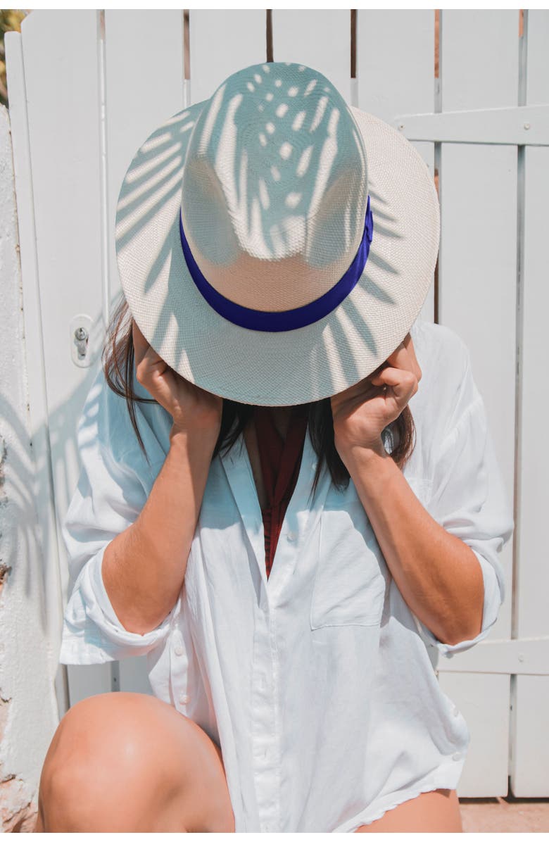 Lastelier Panama blue straw hat, Alternate, color, Blue