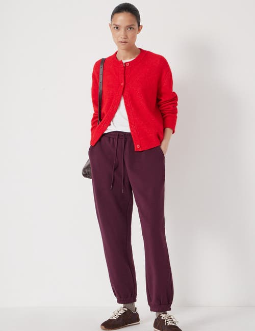 Hush Crew Neck Boxy Wool Blend Cardigan In Red