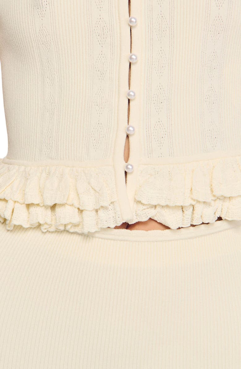 SANDRO Ruffled knit cardigan, Alternate, color, Ecru