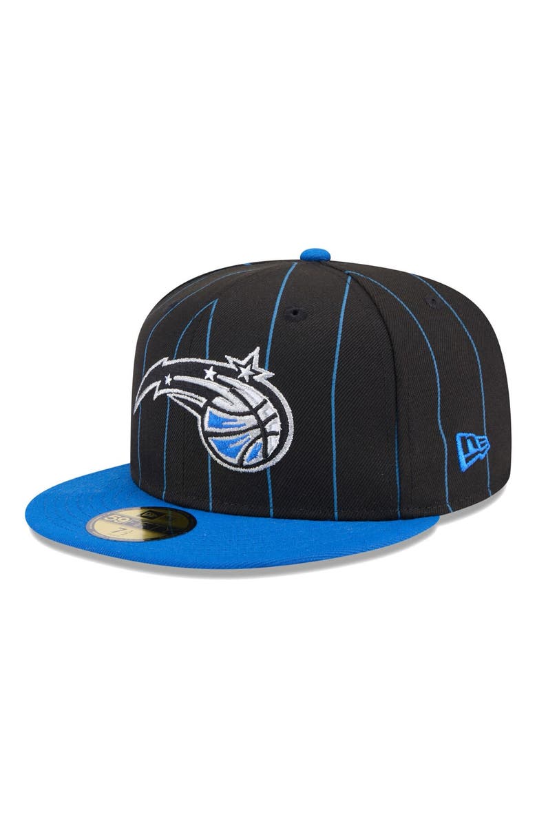 New Era Men's New Era Black/Blue Orlando Magic Pinstripe Two-Tone 59FIFTY Fitted Hat, Alternate, color, 