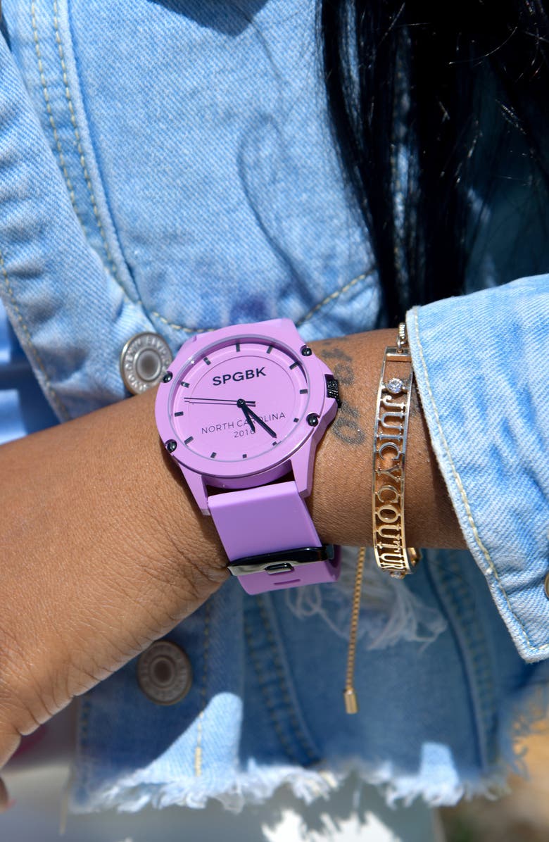 SPGBK Watches Seabrook Silicone Strap Watch, 44mm, Alternate, color, Lavender