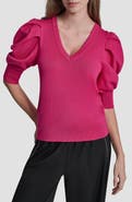DKNY Puff Sleeve V-Neck Sweater