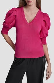 DKNY Puff Sleeve V-Neck Sweater