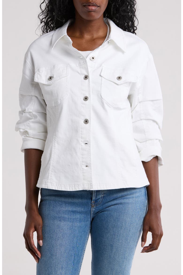Cinch Sleeve Denim Jacket, Main, color, OPTIC WHITE