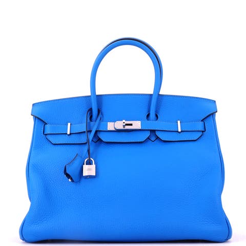 Birkin Handbag Blue Clemence with Palladium Hardware 35