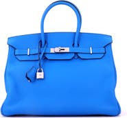 Pre-Owned Hermes Birkin Handbag Blue Clemence with Palladium Hardware 35