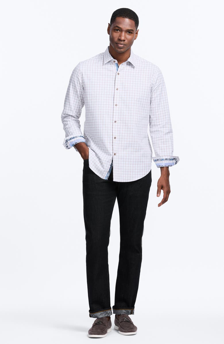 Robert Graham Darrington Check Cotton Button-Up Shirt, Alternate, color, Tan