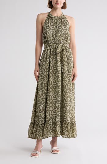 Shop Melrose And Market Ruffle Tie Waist Maxi Halter Sundress