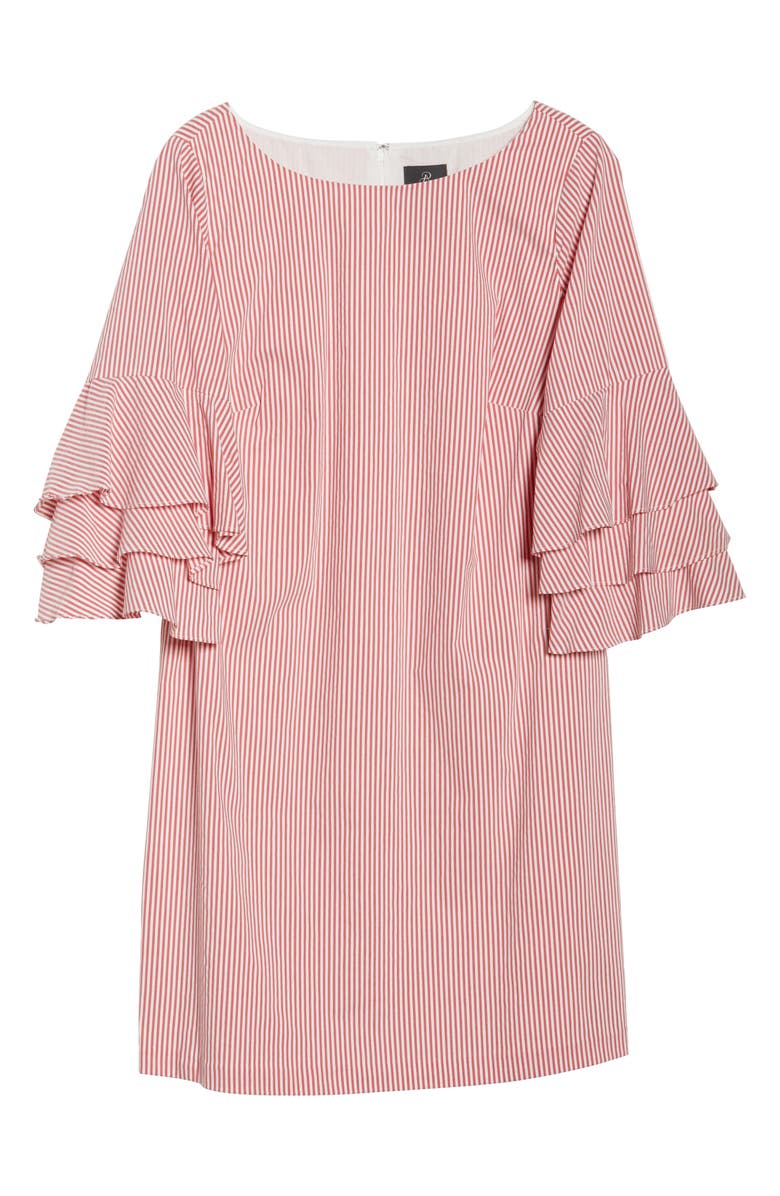 Adrianna Papell Ruffle Sleeve Stripe Shift Dress, Alternate, color, 