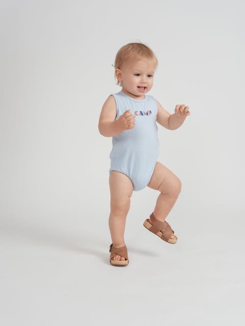 Boy Multi Color Stripe Camp Graphic Sleeveless Romper