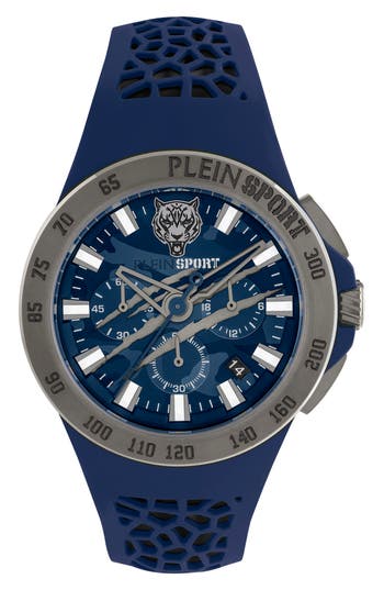 Philipp Plein Sport Camo Dial Three-hand Quartz Silicone Strap Watch, 43mm In Blue