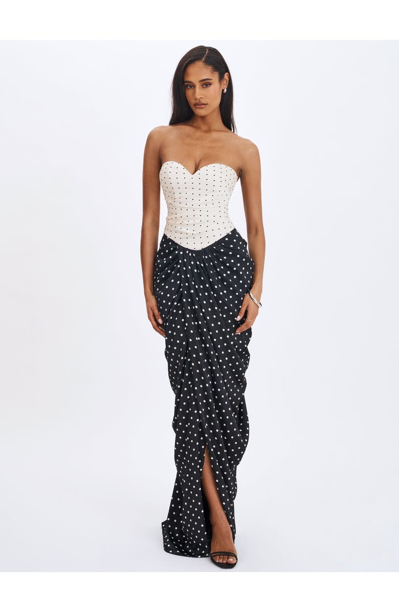 Miss Circle Tamryn Polka Dot Sweetheart Maxi Dress, Main, color, Black And White