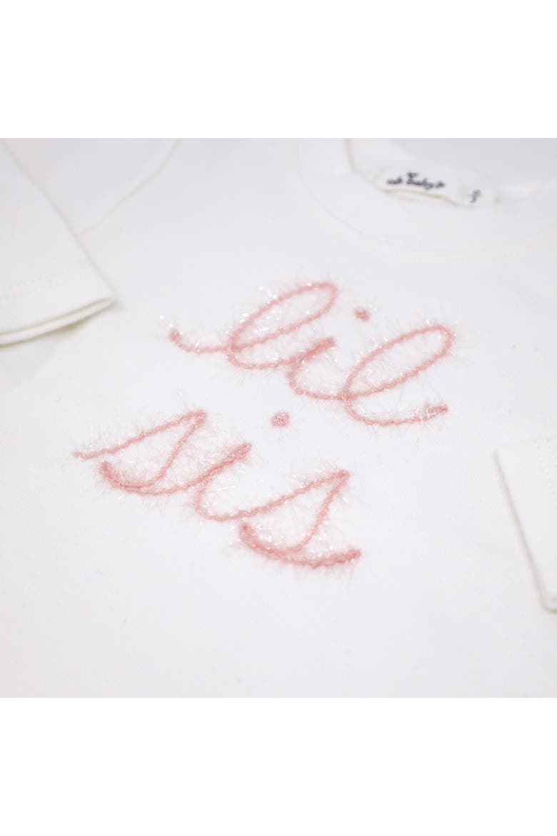 "lil sis" Pink Sparkle Embroidered Two Piece Set, Alternate, color, Cream