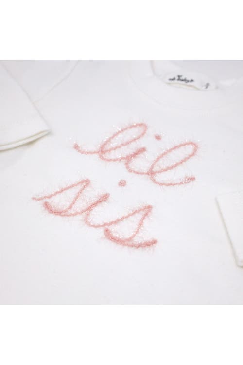 Oh Baby ! "lil Sis" Pink Sparkle Embroidered Two Piece Set In Cream