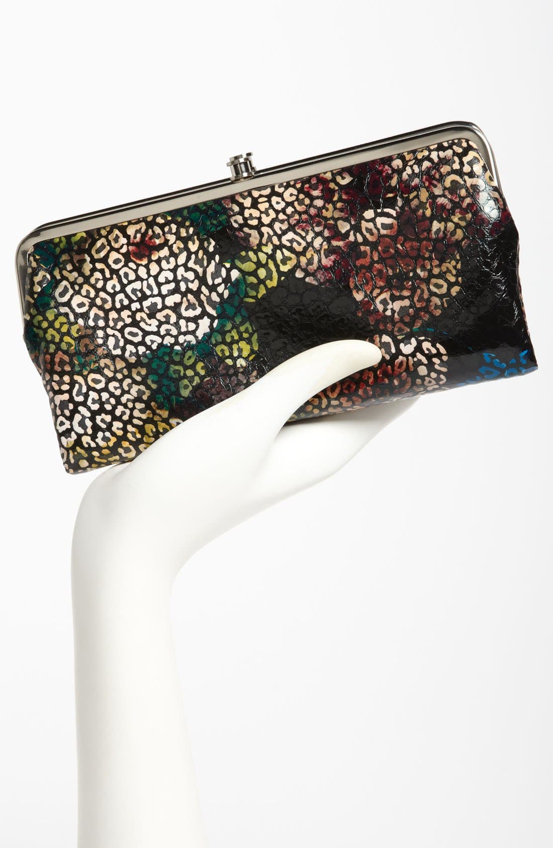 Lauren Leather Double Frame Clutch, Alternate, color, BLACK HOLIDAY