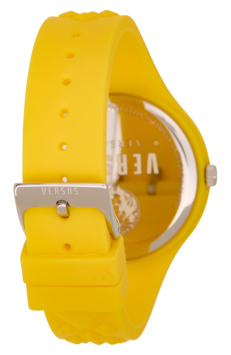 VERSUS Versace Fire Island Lion Silicone Strap Watch, 44mm, Alternate, color, Yellow
