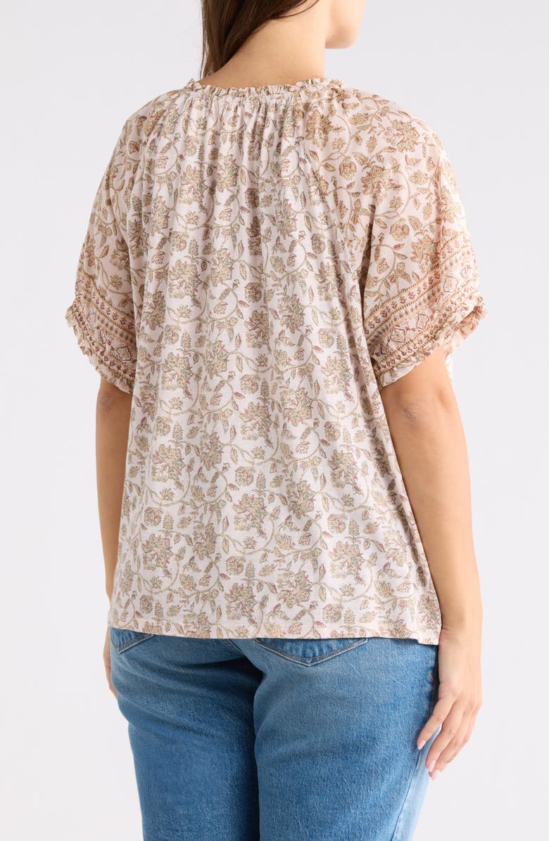 Lucky Brand Short Sleeve Split Neck Top, Alternate, color, Pink Multi