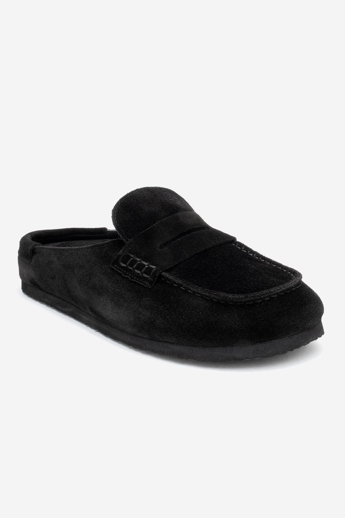 Forever & Always Shoes Priva Leather Slip-On Slipper, Alternate, color, Black Suede