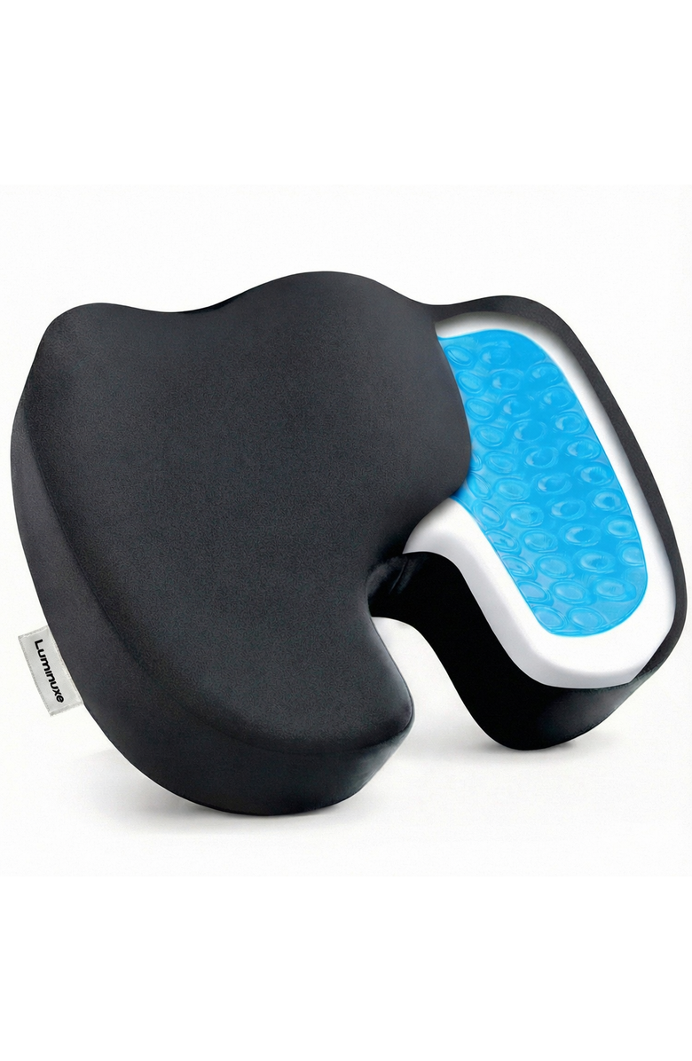 Luminuxe Gel Memory Foam Seat Cushion Cooling Comfort Tailbone Support, Main, color, Black