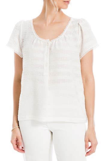 Max Studio Swiss Dot Button Top In White