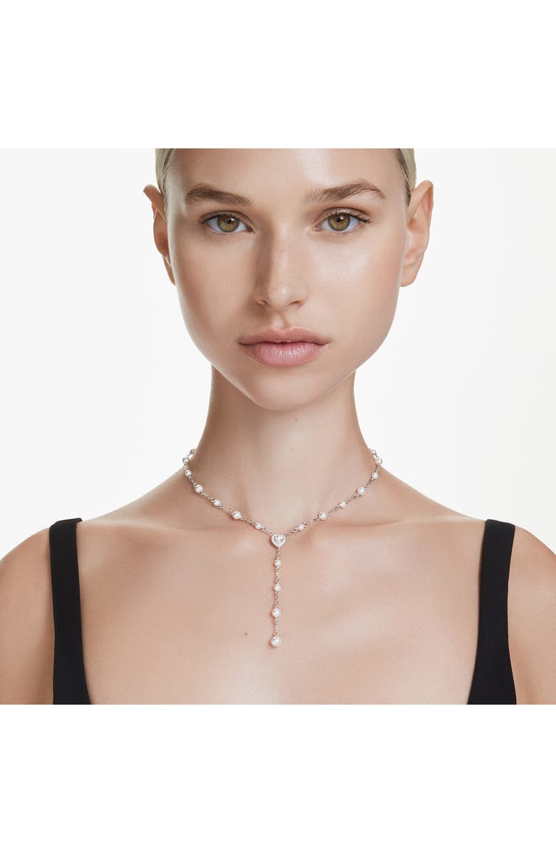Swarovski x Ariana Grande Capsule Crystal Heart & Faux Pearl Station Y-Necklace, Alternate, color, 
