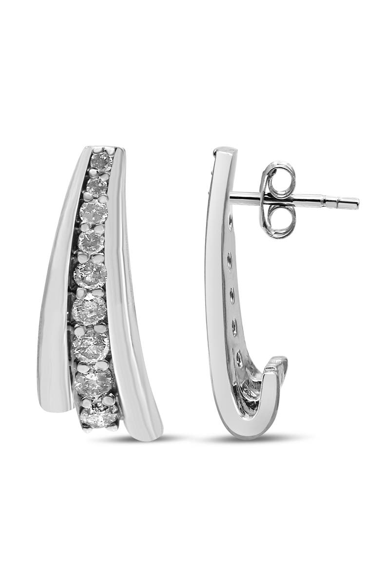 Silver 1 Ct Round Diamond Graduated Huggie Earrings, Alternate, color, White