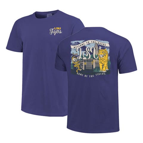 Women's Purple LSU Tigers Comfort Colors Campus Scene Drawing Script T-Shirt